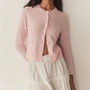 Doen Freya Cashmere Crewneck Button Pocket Cardigan Sweater Top Rosewater Pink